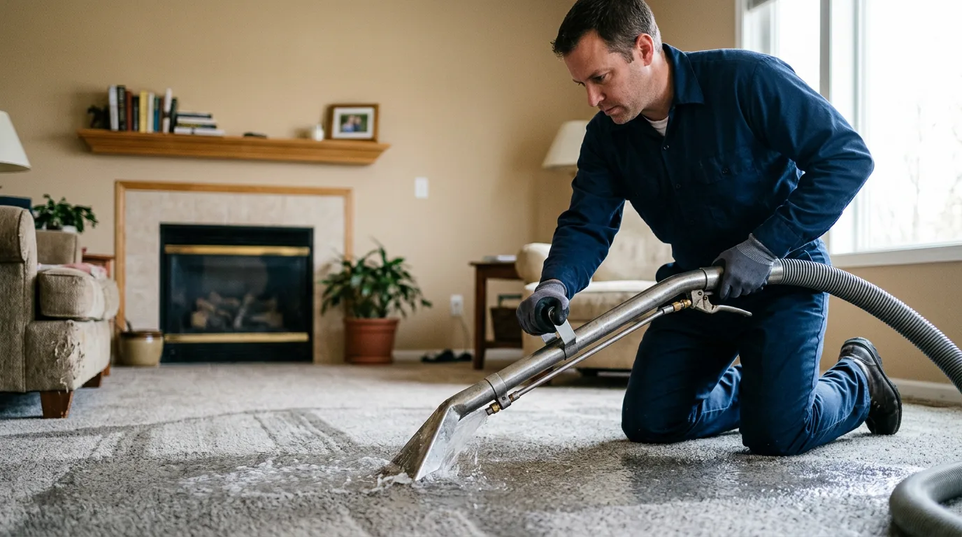 Water damage restoration technician working near Cement, OK